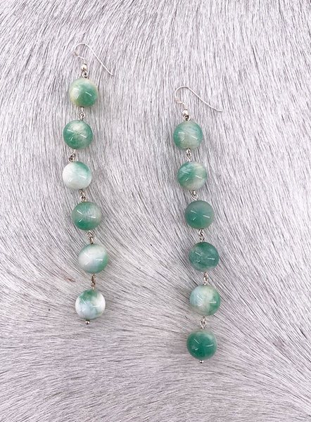 Sea Green Marble Pearl String Earrings