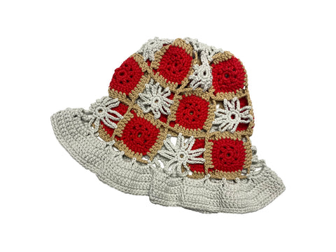 TRUONGII Crochet Hat grey and red