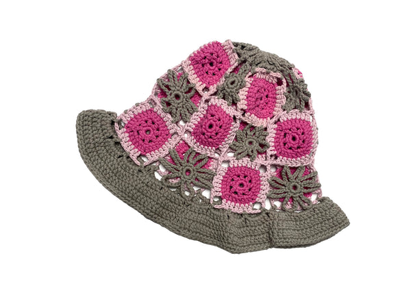 TRUONGII Crochet Hat grey and pink